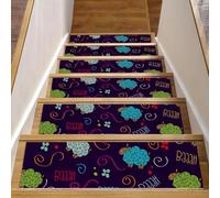 RODAILYCAY Tappeto per scale con pecore carine, viola, 15 pezzi, 20,3 x 76,2 cm, per gradini in legno per interni, antiscivolo, tappetino per gradini per scale, tappetino per bambini, anziani e