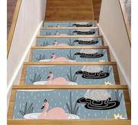RODAILYCAY Tappeto per scale con simpatico cigno con corona che piove, 15 gradini per scale in legno antiscivolo, 20,3 x 76,2 cm, runner per scale per interni, tappetini di sicurezza per bambini