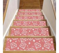 RODAILYCAY Tappeto per scale con stelle bianche e sfondo rosa, 15 pezzi, 20,3 x 76,2 cm, antiscivolo, tappetino di sicurezza autoadesivo per scale per interni, per bambini, anziani e animali domestici