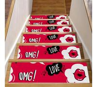 RODAILYCAY Tappeto per scale da donna, motivo nuvole, colore rosso, confezione da 15 gradini per gradini in legno, antiscivolo, 20,3 x 76,2 cm, per interni, tappetini di sicurezza per bambini, anziani