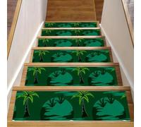 RODAILYCAY Tappeto per scale Green Moon Coco Tree 15 confezioni da 20,3 x 76,2 cm antiscivolo di sicurezza per scale tappeto autoadesivo per interni tappetini per scale per bambini, anziani e animali