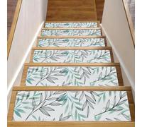 RODAILYCAY Tappeto per scale grigio con foglie blu, 15 confezioni da 20,3 x 76,2 cm, per gradini in legno per interni, tappetini antiscivolo per scale, tappetino riutilizzabile per bambini, anziani e