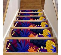 RODAILYCAY Tappeto per scale tropicale viola foglia ananas 15 confezioni 20,3 x 76,2 cm antiscivolo tappeto di sicurezza per scale tappeto autoadesivo per interni tappetini per scale per bambini