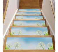 RODAILYCAY The Growing Weeds Dente di leone sotto il cielo blu, 15 pezzi, antiscivolo, gradini per scale, gradini in legno, per interni, passatoia per scale, tappeti per bambini, anziani e animali
