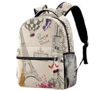 RODAILYCAY Torre Eiffel Parigi zaino da viaggio per computer portatile zaino scuola superiore grande capacità Bookbag carino zaino per uomini donne, Multicolore 1., 29.4x20x40cm/11.5x8x16 in, Casual