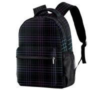 RODAILYCAY Zaino da donna, con griglia a rete nera e linee viola e blu, zaino per computer portatile da 16 pollici, borsa per libri universitari, borsa per la scuola, resistente all'acqua, zaino da