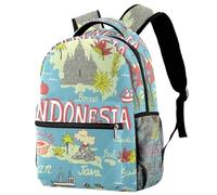 RODAILYCAY Zaino da viaggio con mappa dell'Indonesia per uomini e donne, borsa da viaggio con scomparti per laptop, borsa leggera per la scuola, zaino per la scuola media per ragazzi e ragazze