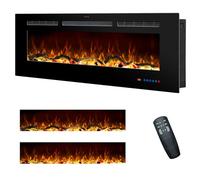 Rodalflame 122 cm, 48 camini elettrici, da incasso e da parete, per interni con telecomando, 13 fiamme di colore con legno e cristallo, timer 9H