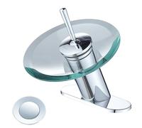 RODDEX Cascata Bagno Lavello Rubinetto In Ottone Massiccio Vetro Una Maniglia Singolo Foro Bacino Vanity Bagno Rubinetto, Lavello Tappo Scarico con Troppopieno, Breve, Cromo Lucido