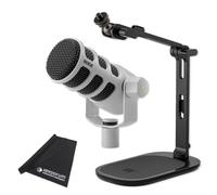 Rode - Microfono Podmic USB bianco con treppiede da tavolo DS-3 e panno Keepdrum