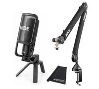 Rode NT-USB+ PLUS - Microfono a condensatore USB + PSA1+ Plus, braccio snodato nero + panno in microfibra Keepdrum