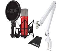 Rode NT1 - Microfono da studio Signature Red + PSA1 W Plus braccio articolato bianco + panno in microfibra keepdrum
