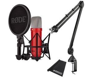 Rode NT1 - Microfono da studio Signature Red + treppiede PSA1 nero + panno in microfibra Keepdrum