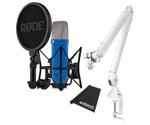 Rode NT1 Signature Cobalt Studio Microfono Blu cobalto con braccio snodato PSA-1+ Bianco e panno in microfibra Keepdrum
