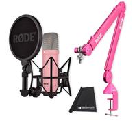 Rode NT1 Signature Studio Microfono Rosa con PSA1+ Braccio Giunto Treppiede Rosa e Keepdrum Panno in microfibra