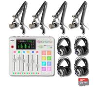 Rode RODECaster Pro II White Bundle con 4 microfoni PodMic, 4 bracci neri PSA1+, 4 cuffie Cans50, XLR - Console APHEX a 9 canali per podcasting, streaming, trasmissione, voice over
