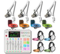 Rode RODECaster Pro II White Reference-Monitoring Bundle 4-Host con 4x PodMic, 4 PSA1+ Braccio Bianco, 4 Cuffie NTH-100 W, Cavi XLR colorati e NTH, Filtri Pop WS14 - Mixer per Podcasting