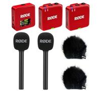 Rode Wireless GO Gen 3 - Sistema radio per microfono a 2 canali, colore: Rosso con 2 adattatori a mano e 2 paravento Keepdrum BK