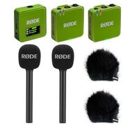 Rode Wireless GO Gen 3 - Sistema radio per microfono a 2 canali, colore: Verde con 2 adattatori per intervista GO e 2 paravento Keepdrum BK