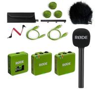 Rode Wireless GO Gen 3 - Sistema radio per microfono a 2 canali senza fili, colore: Verde con intervista GO adattatore manuale e protezione antivento Keepdrum BK