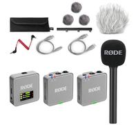 Rode Wireless GO Gen 3 - Sistema radio per microfono wireless a 2 canali, grigio con intervista GO adattatore manuale e protezione antivento Keepdrum