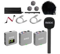 Rode Wireless GO Gen 3 - Sistema radio per microfono wireless a 2 canali, grigio con intervista GO adattatore manuale e protezione antivento Keepdrum BK