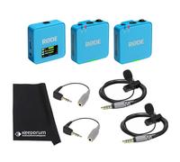 Rode Wireless GO Gen 3 - Sistema radio wireless a 2 canali, blu con 2 microfoni Smartlav+ e 2 adattatori SC3 e panno keepdrum