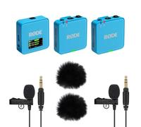 Rode Wireless GO Gen 3 - Sistema radio wireless a 2 canali, blu con 2 microfono Lavalier GO e 2 paravento Keepdrum