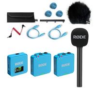 Rode Wireless GO Gen 3 - Sistema radio wireless a 2 canali, blu con intervista GO adattatore manuale e protezione antivento Keepdrum BK