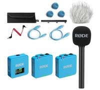 Rode Wireless GO Gen 3 - Sistema radio wireless a 2 canali, blu con intervista GO adattatore manuale e protezione antivento Keepdrum