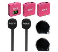 Rode Wireless GO Gen 3 - Sistema radio wireless a 2 canali, colore: Rosa con 2 adattatori a mano e 2 paravento Keepdrum BK