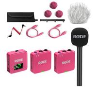 Rode Wireless GO Gen 3 - Sistema radio wireless a 2 canali, colore: Rosa con intervista GO adattatore manuale e protezione antivento Keepdrum