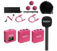 Rode Wireless GO Gen 3 - Sistema radio wireless a 2 canali, colore: Rosa con intervista GO adattatore manuale e protezione antivento Keepdrum BK