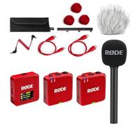 Rode Wireless GO Gen 3 - Sistema radio wireless a 2 canali, colore: Rosso con intervista GO adattatore manuale e protezione antivento Keepdrum