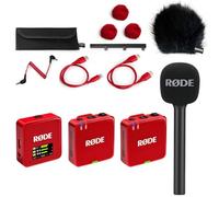 Rode Wireless GO Gen 3 - Sistema radio wireless a 2 canali, colore: Rosso con intervista GO adattatore manuale e protezione antivento Keepdrum BK