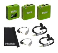 Rode Wireless GO Gen 3 - Sistema radio wireless a 2 canali, colore verde, con 2 microfoni Smartlav+ e 2 adattatori SC3 e panno keepdrum