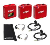 Rode Wireless GO Gen 3 - Sistema radio wireless a 2 canali, rosso con 2 microfoni Smartlav+ e 2 adattatori SC3 e panno keepdrum