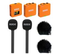 Rode Wireless GO Gen 3 - Sistema wireless per microfono a 2 canali, arancione con 2 adattatori a mano e 2 protezioni antivento Keepdrum BK