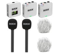 Rode Wireless GO Gen 3 - Sistema wireless per microfono a 2 canali, bianco con 2 adattatori a mano e 2 paravento Keepdrum