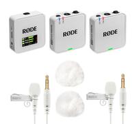 Rode Wireless GO Gen 3 - Sistema wireless per microfono a 2 canali, bianco con 2 microfono Lavalier GO bianco e 2 paravento Keepdrum WH