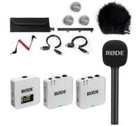 Rode Wireless GO Gen 3 - Sistema wireless per microfono a 2 canali, colore bianco, con adattatore manuale e protezione antivento Keepdrum BK
