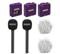 Rode Wireless GO Gen 3 - Sistema wireless per microfono a 2 canali, colore viola con 2 adattatori a mano e 2 paravento Keepdrum