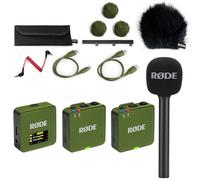 Rode Wireless GO Gen 3 - Sistema wireless per microfono a 2 canali Moss Kaki con intervista GO adattatore manuale e protezione antivento Keepdrum BK