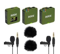 Rode Wireless GO Gen 3 - Sistema wireless per microfono a 2 canali Moss Khaki con 2 microfono Lavalier GO e 2 paravento Keepdrum