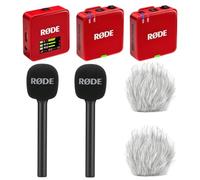 Rode Wireless GO Gen 3 - Sistema wireless per microfono a 2 canali, rosso con 2 adattatori a mano e 2 paravento Keepdrum