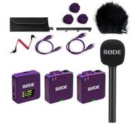 Rode Wireless GO Gen 3 - Sistema wireless per microfono a 2 canali, viola con intervista GO adattatore manuale e protezione antivento Keepdrum BK