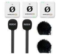Rode Wireless ME Dual Microfono Sistema Radio Bianco + 2X Interview GO Handadapter + 2X Keepdrum Protezione antivento in pelliccia BK