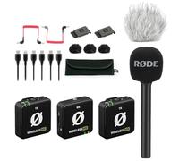 Rode Wireless ME Dual Microfono Sistema radio + Interview GO adattatore manuale + protezione antivento Keepdrum