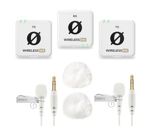Rode Wireless ME - Sistema radio doppio microfono bianco + 2 x Lavalier GO bianco + 2 x paravento in pelliccia Keepdrum bianco