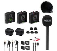 Rode Wireless Pro - Set microfono con adattatore a mano Interview GO e protezione antivento in pelliccia Keepdrum, colore nero